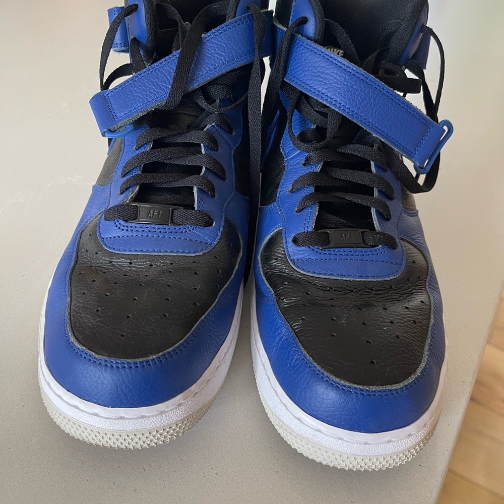 Blue and Black Nike Air Force 1 High-Top Sneakers